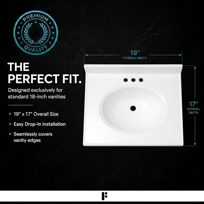 Cultured Marble Composite Bathroom Sink Top - Fits Standard 18” Vanity | Elegant and Durable Bathroom Sinks for Modern Homes - Upgrade Your Space - Perfect for Any Bathroom Design