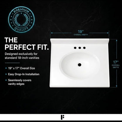 Cultured Marble Composite Bathroom Sink Top - Fits Standard 18” Vanity | Elegant and Durable Bathroom Sinks for Modern Homes - Upgrade Your Space - Perfect for Any Bathroom Design