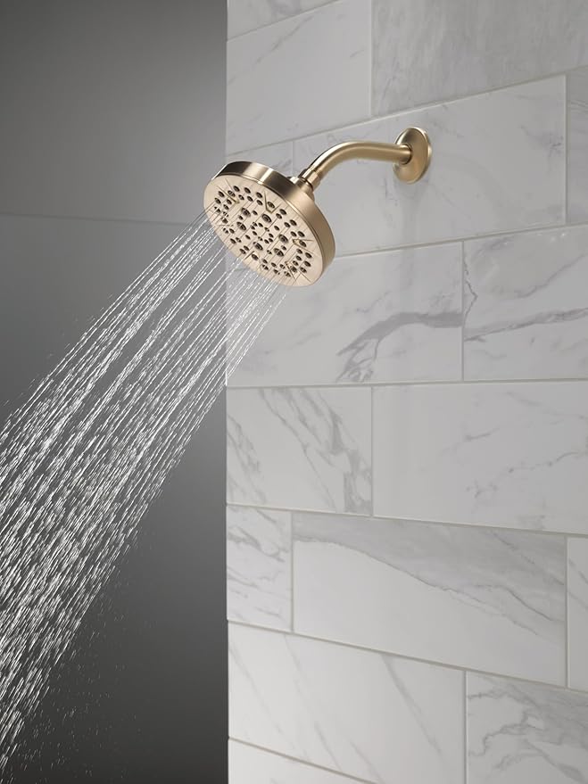 Delta 5-Setting Champagne Bronze Shower Head with High Pressure Spray, 6 Inch Round Shower Head, Showerheads, 1.75 GPM Flow Rate, Champagne Bronze 52535-CZ