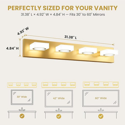 Bathroom Vanity Light, 4-Light 31 Inch Brushed Gold 5CCT 2700-6500K LED Bathroom Light Fixtures Over Mirror, Vanity Lighting Modern Bath Wall Sconce for Mirror Bedroom Living Room