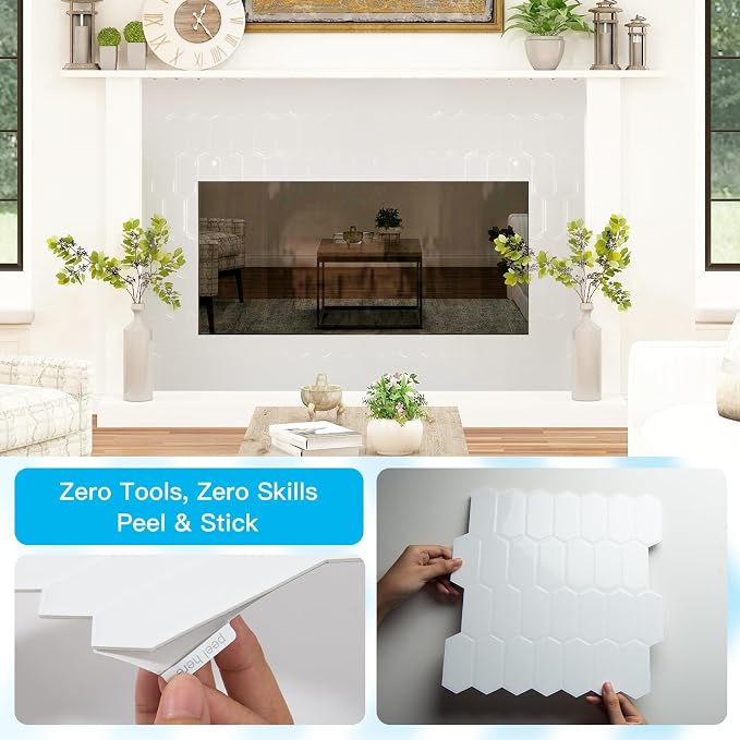 Art3d Hexagon Tile Peel and Stick Backsplash, 10-Pack, 12 x 12 Inch, White | Superior Thickness, Reliable Adhesion, Warp Resistant, Minimalist Style, Easy to Install, for Kitchen Countertops, Bedroom
