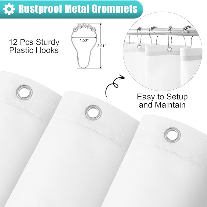 OLANLY Luxury Teal and White Ombre Shower Curtain Sets with 12 Hooks, Waterproof and Washable Decorative Shower Curtains for Bathroom, 72x72 Inches