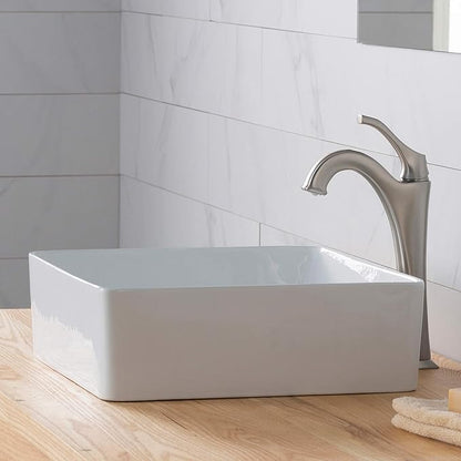 KRAUS Viva™ Square White Porcelain Ceramic Vessel Bathroom Sink with Pop-Up Drain, 15 5/8 in. L x 15 5/8 in. W x 5 1/8 in. H, KCV-202GWH