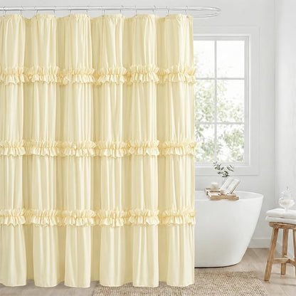 LIPA Boho Rustic Barely Butter Ruffle Shower Curtain 36x72 Inches | Farmhouse Shower Curtains for Bathroom,Water‑Resistant Fabric Shower Curtain,Bohemian Bathroom Decor