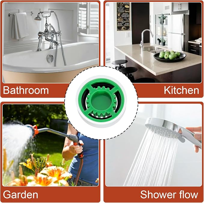 4Pcs Shower Flow Restrictor, Green Water Flow Reducer Control Value | 2.0 GPM Shower Head Water Saver, Plastic, 0.56 0.54 0.21 in, Universal Size, 14mm Connector