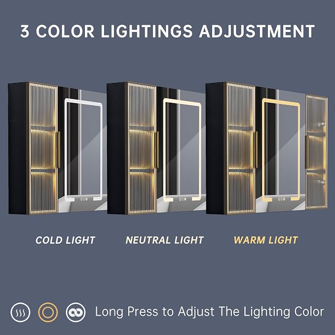 Upgrade Medicine Cabinets for Bathroom with Mirror and Storage Cabinets, 39.37”W x 27.56”H Surface Wall Mounted LED Medicine Cabinet with Lights, Defogger, Dimmer, Memory Fuction