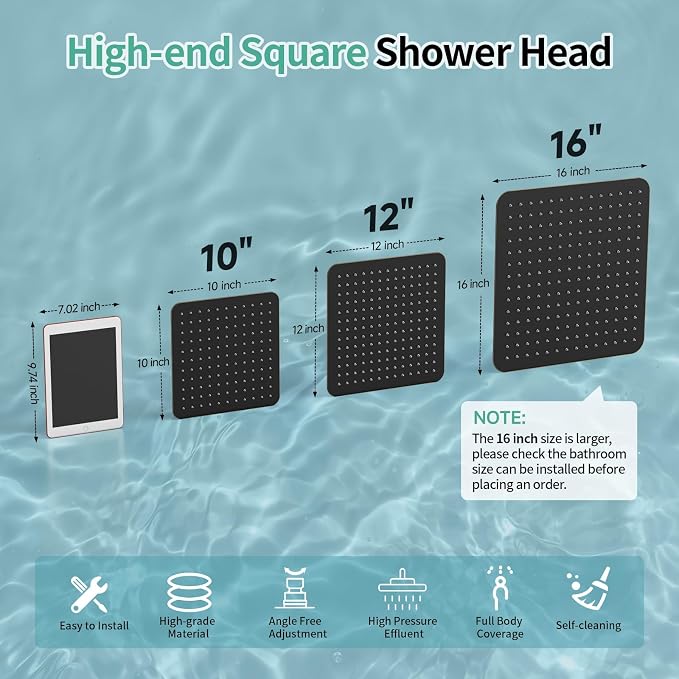 SR SUN RISE Luxury 16 Inch Extra Large Square Stainless Steel Shower Head High Pressure Rainfall Showerhead Ultra Thin Water Saving Oil Rubbed Bronze 2.5 Gpm