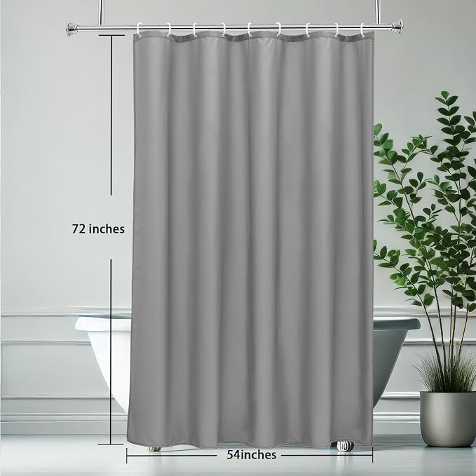 AooHome Light Grey Stall Size Bathroom Curtain for Hotel, Fabric Shower Liner with Hooks for Hotel, Water Repellent, 54 Width x 72 Height Inch