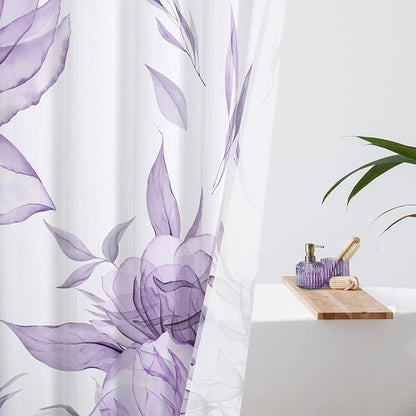 Litabel Small Stall Boho Watercolor Floral Shower Curtain 36 x 72, Lavender Ink Painting Style Flower Shower Curtains for Chic Elegant Bathroom, Artistic Narrow Half Size Shower Curtain