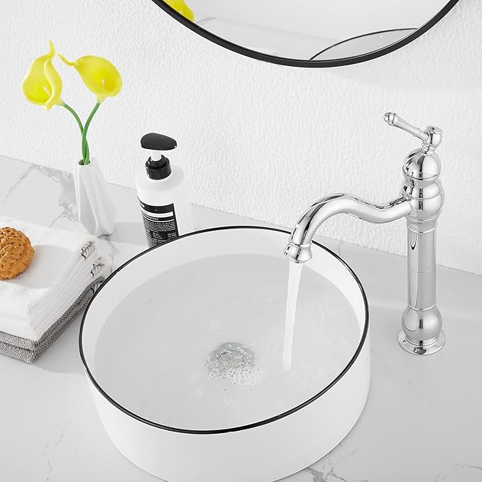 GGStudy 360° Swivel Chrome Single Handle One Hole Bathroom Sink Faucet Matching with Pop Up Drain