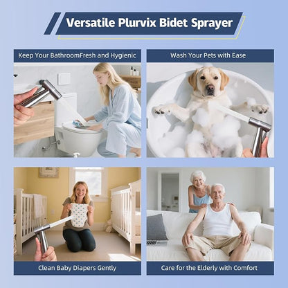 Vayzluiy Handheld Toilet Bidet Sprayer for Toilet-Adjustable Water Pressure Control with Bidet Hose for Feminine Wash, Stainless Steel Brushed Nickel Cloth Diaper for Baby Wash (Warm and Cold)