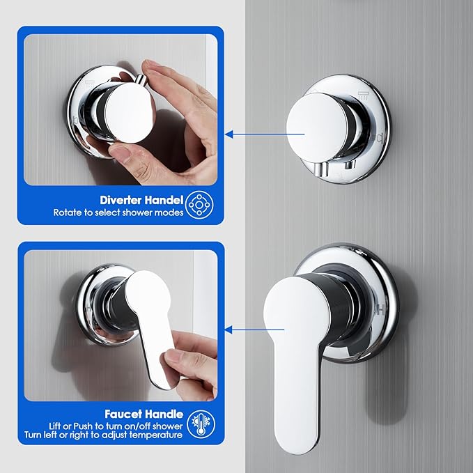 ROVOGO Shower Panel Tower System with Led Lights, 2-Mode Shower Head, 3 Body Jets, Handheld and Tub Spout, 46.5" Stainless Steel Shower Column with Mixer Valve, Brushed