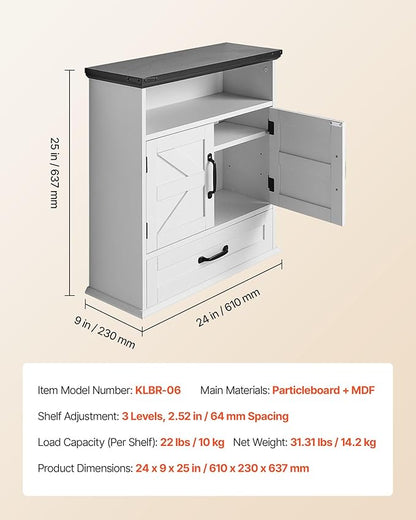 VEVOR Bathroom Wall Cabinet, 24" W x 25" H Storage Medicine Cabinet Wall Mounted, Hanging Organizer with Drawer & Open Partition for Laundry Room Kitchen Restroom, White