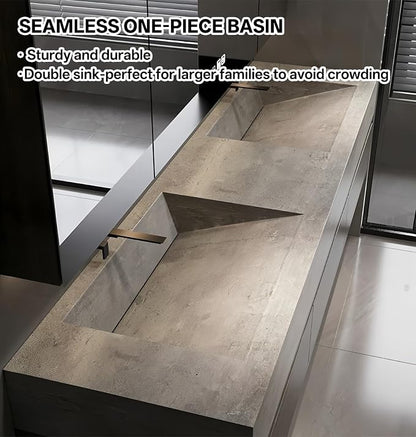 Double Sink Bathroom Vanity, Wood Looking Bath Vanity Includes Smart Anti-Fog Mirror Cabinet, Slate Countertop and One-Piece Sink, Wall Mounted Vanities with Soft-Close Drawers (Dark Walnut,96")