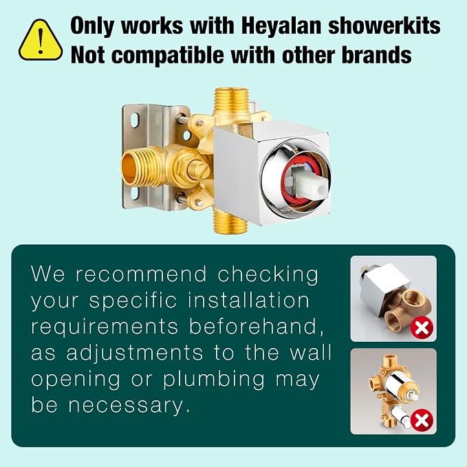 Heyalan 6-Inch Shower Faucet Set with Tub Spout and Valve,Polished Chrome | 6-inch square rainfall head, tub spout with diverter, male-thread rough-in valve, single-handle control and wall-mount design