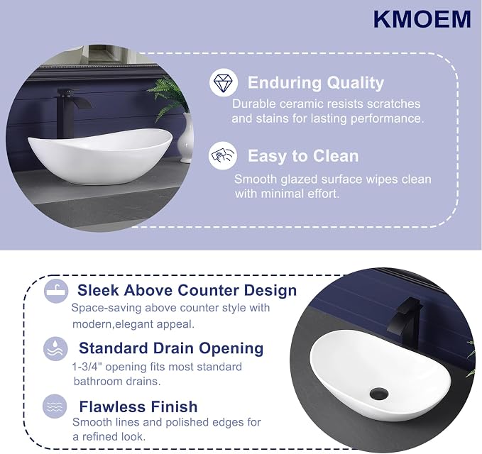 Vessel Sink 20.5"x12.6" Oval Bathroom Sink Modern White Porcelain Ceramic Above Counter Vanity Sink for Bathrooms Art Basin