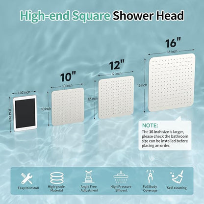 SR SUN RISE 16 Inch Extra Large Rain Shower Head Brushed Nickel 304 Stainless Steel High Pressure Rainfall Showerhead Ultra Thin Water Saving