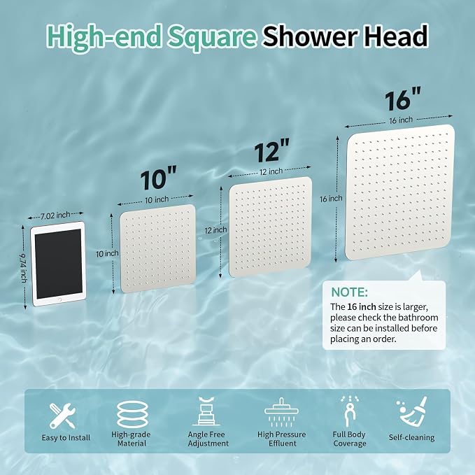 SR SUN RISE 12 Inch Rain Shower Head, High Pressure Rainfall Showerhead Large Waterfall Shower Head Ultra Thin Water Saving, Brushed Nickel 304 Stainless Steel