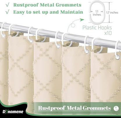 Stall Boho Farmhouse Shower Curtain Tufted Geometric 54"x78" Beige | 54 x 78 inch Long, Elegant Tassel, Lightweight Textured Fabric, Water Repellent, Washable, for Narrow Bathroom/Dorm 10 Hooks