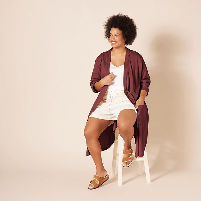 Amazon Essentials Women's Lightweight Cotton Waffle Mid-Length Bathrobe (Available in Plus Size)