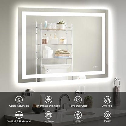 Hivone 40"X30" LED Bathroom Mirror with Lights, Anti-Fog, Dimmable, Backlit + Front Lit, Smart Bathroom Vanity Mirror, Memory Function, Shatterproof, Tempered Glass (Horizontal/Vertical)