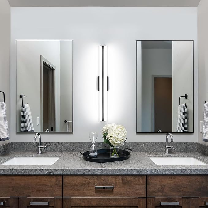 SOLFART Matte Black Bathroom Light Fixtures, Vanity Light Bar 32 Inch Black Vanity Lights Over Mirror, Black Modern LED Lighting for Bath Mirror, Cool ND