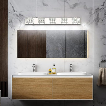 Modern Vanity Lights for Bathroom - Crystal 5 Light Bathroom Vanity Lights - Chrome LED Bath Lighting Fixtures