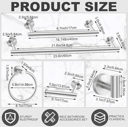 Gisafai 15 Pcs Brushed Nickel Bathroom Accessories Hardware Set Silver Towel Racks for Bathroom SUS304 Stainless Steel 23.6 Inch Brushed Towel Bar Ring Toilet Paper Holder Robe Hooks Wall Mounted