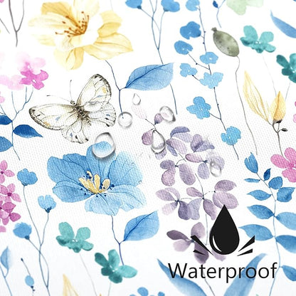 Blue Pink Floral Shower Curtain 60x72, Cute Flower Fabric Shower Curtains for Bathroom, Wildflower Butterfly Cloth Shower Curtain Set with Hooks
