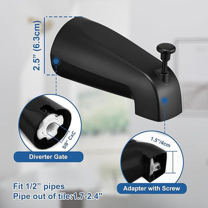Tohlar Black Shower Faucet Set with Valve, 6-Inch Rain Shower Head and Faucet Combo, Single Handle Tub and Shower Trim Kit with Tub Spout, Matte Black