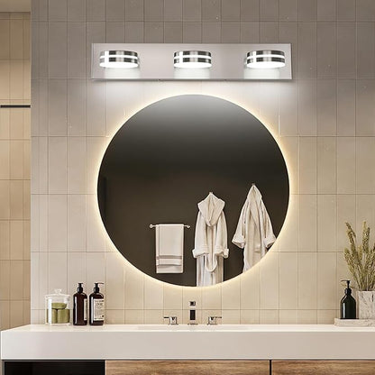 Brushed Nickel Bathroom Vanity Light, (24in Dimmable) 3-Light Bathroom Light Fixtures Over Mirror, LED 5500K Vanity Lights with 360°Rotating Lamp Head