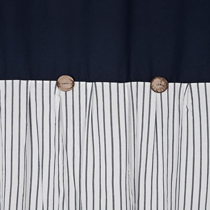 DOSLY Ides Farmhouse Navy Blue and Beige Stripe Shower Curtain for Bathroom, Cotton Blend Woven Fabric with Button, Rustic Charm Country Chic Style, 72x84 in