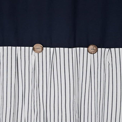 DOSLY Ides Farmhouse Navy Blue and Beige Stripe Shower Curtain for Bathroom, Cotton Blend Woven Fabric with Button, Rustic Charm Country Chic Style, 72x84 in