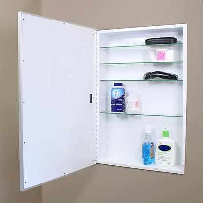 Fox Hollow Furnishings 20x30 Parker Metro Metal Framed Rectangle Recessed Bathroom Medicine Cabinet, Floating Mirror, 14x24 in-Wall Opening, Adjustable Glass Shelves, Magnet Close, Brushed Nickel
