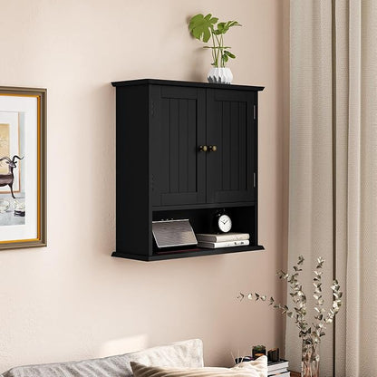 Smuxee Black Wall Cabinet, Small, 2-Door Medicine Cabinet with Adjustable Shelves, Over Toilet, For Kitchen and Laundry Rooms