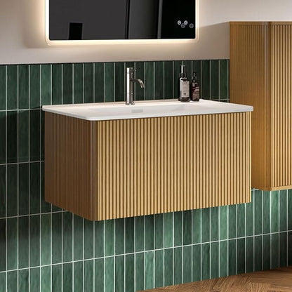 30 Inch Bathroom Vanity with Sink, Modern Floating Vanity with Push Open Drawer, Large Storage for Small Space, Apartment, Hotel, Natural Oak, Fully Assembled - Camellia Collection