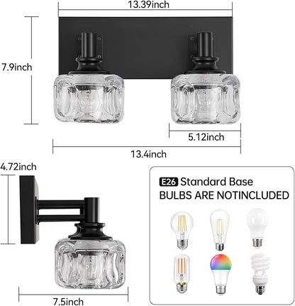 Farmhouse Vanity Light Fixtures 2-Light Bathroom Vanity Light Black Vanity Lights for Bathroom(13.3inches in Length)