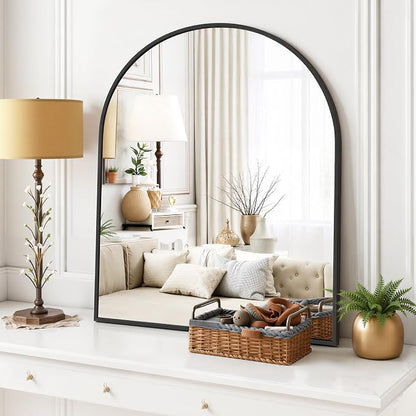 Arched Wall Mirror 38x30 Inch Black Bathroom Vanity Mirror with Metal Frame | Modern Arch Mirror for Bedroom, Living Room, Entryway, Wall Mounted Decorative Mirror
