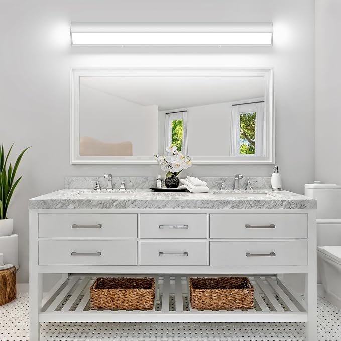 40-Inch LED Modern Bathroom Vanity Light Fixtures, Chrome Modern Acrylic Bathroom Wall Lighting Fixtures Over Mirror (Cool White 6000K)