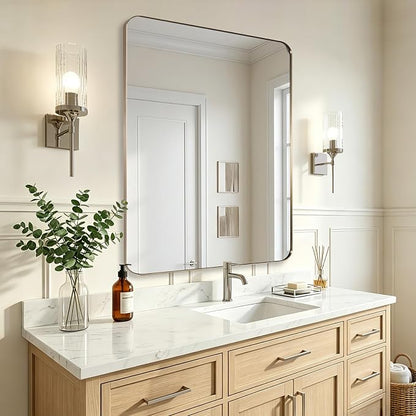 Brushed Champagne Bronze Mirrors for Bathroom Sink, 36x48 Inch Bathroom Vanity Mirror with Rectangular Metal Frame-Modern Clean Design with Superior Stainless Steel Frame