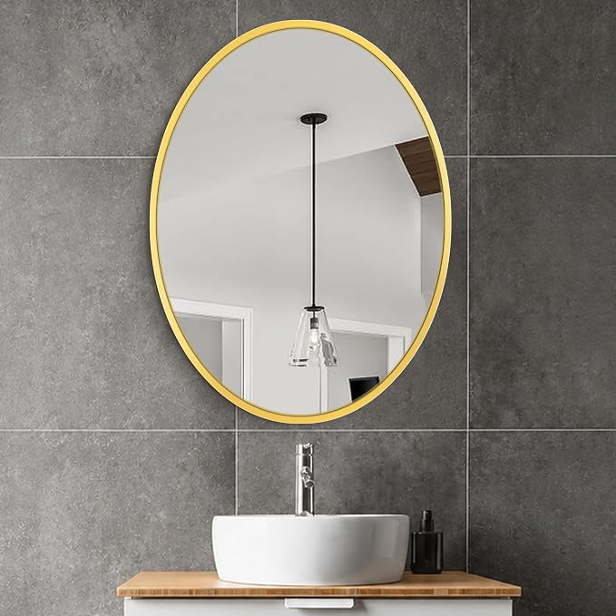 32x24 Gold Oval Bathroom Mirror for Over Sink, Aluminum Frame | HD Reflection No Distortion, Aluminum Frame, Mounting Hardware for Vertical or Horizontal Mount