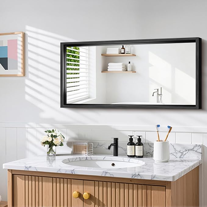 CIRCUMI 20"x40" Brushed Black Bathroom Mirror, Rectangular Vanity Mirror | Chunky Box Metal Frame, Shatterproof, Tempered Glass, Bathroom Remodel&New Home,Wall Mirror for Over Sink,Living Room,Hallway