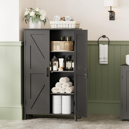 Homleke 43.3" H Farmhouse Bathroom Storage Cabinet with Adjustable Shelves | Freestanding Storage Cabinet with Barn Doors for Bathroom, Kitchen, Living Room, Dining Room & Entryway, Black