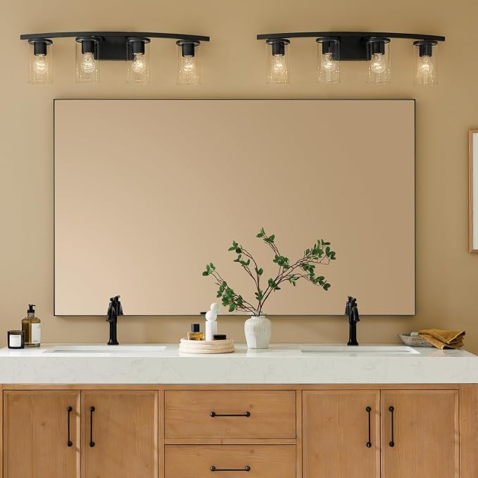 Kichler Crosby 31.25" 4-Light Vanity Light with Clear Glass in Black, for Bathroom, (31.25 x 8.75), 45498BKCLR