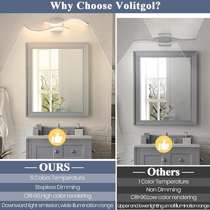 Bathroom Vanity Light Fixture, 26W 5CCT Dimmable Modern Led Bathroom Light Fixtures Over Mirror, LED Vanity Lighting Bar for Bathrooms (Brushed Nickel, 24inch)