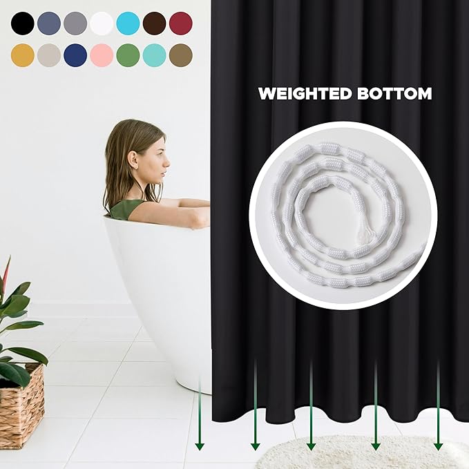 Fabric Shower Curtain Liner 60x72 Inch-Black Standard Size Shower Liners | Hotel Quality Water Resistant Shower Liners for Bathroom-Machine Washable Cloth Polyester Bath Curtain-Rental Apartment Home