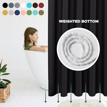 Fabric Shower Curtain Liner 60x72 Inch-Black Standard Size Shower Liners | Hotel Quality Water Resistant Shower Liners for Bathroom-Machine Washable Cloth Polyester Bath Curtain-Rental Apartment Home