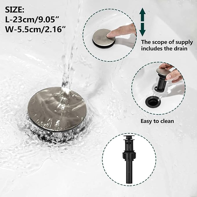 Hoimpro LED Bathroom Faucet 3 Hole Brushed Nickel Waterfall Sink Faucet 8 Inch Widespread Modern Vanity 2 Handle Wide Spread Bath Fixture Light Changing with Pop Up Drain Touch On Three Hole 3 Piece