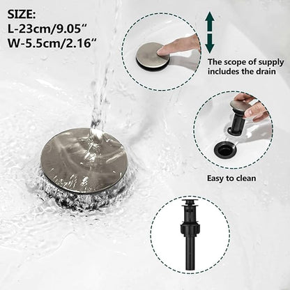 Hoimpro LED Bathroom Faucet 3 Hole Brushed Nickel Waterfall Sink Faucet 8 Inch Widespread Modern Vanity 2 Handle Wide Spread Bath Fixture Light Changing with Pop Up Drain Touch On Three Hole 3 Piece