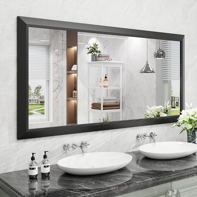 Bathroom Mirror Black, 60x30 Inch | Thick Metal Framed, HD Reflection, Anti-Rust, Hang Horizontally/Vertically, Suitable for Vanity, Bedroom, Bathroom, Entryway